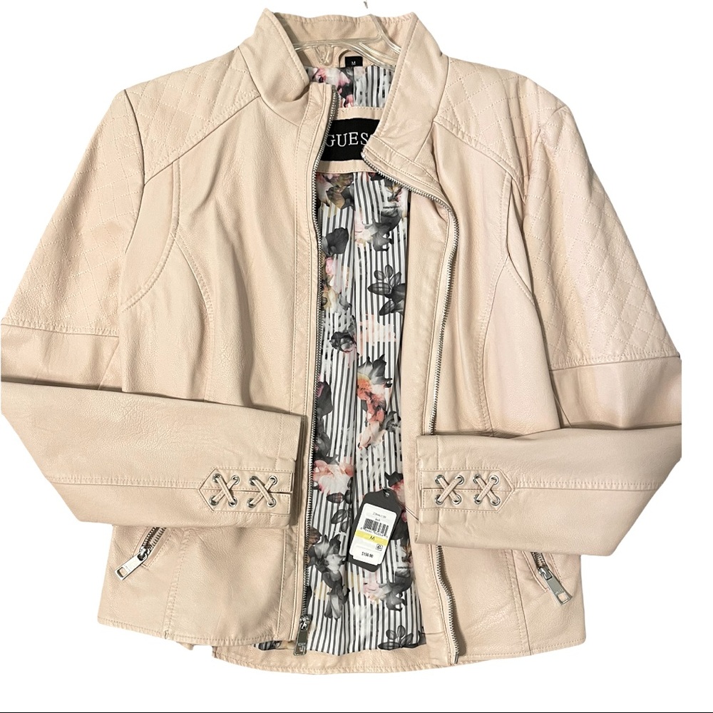 NWT Guess Blush Colored Leather Jacket - Size M